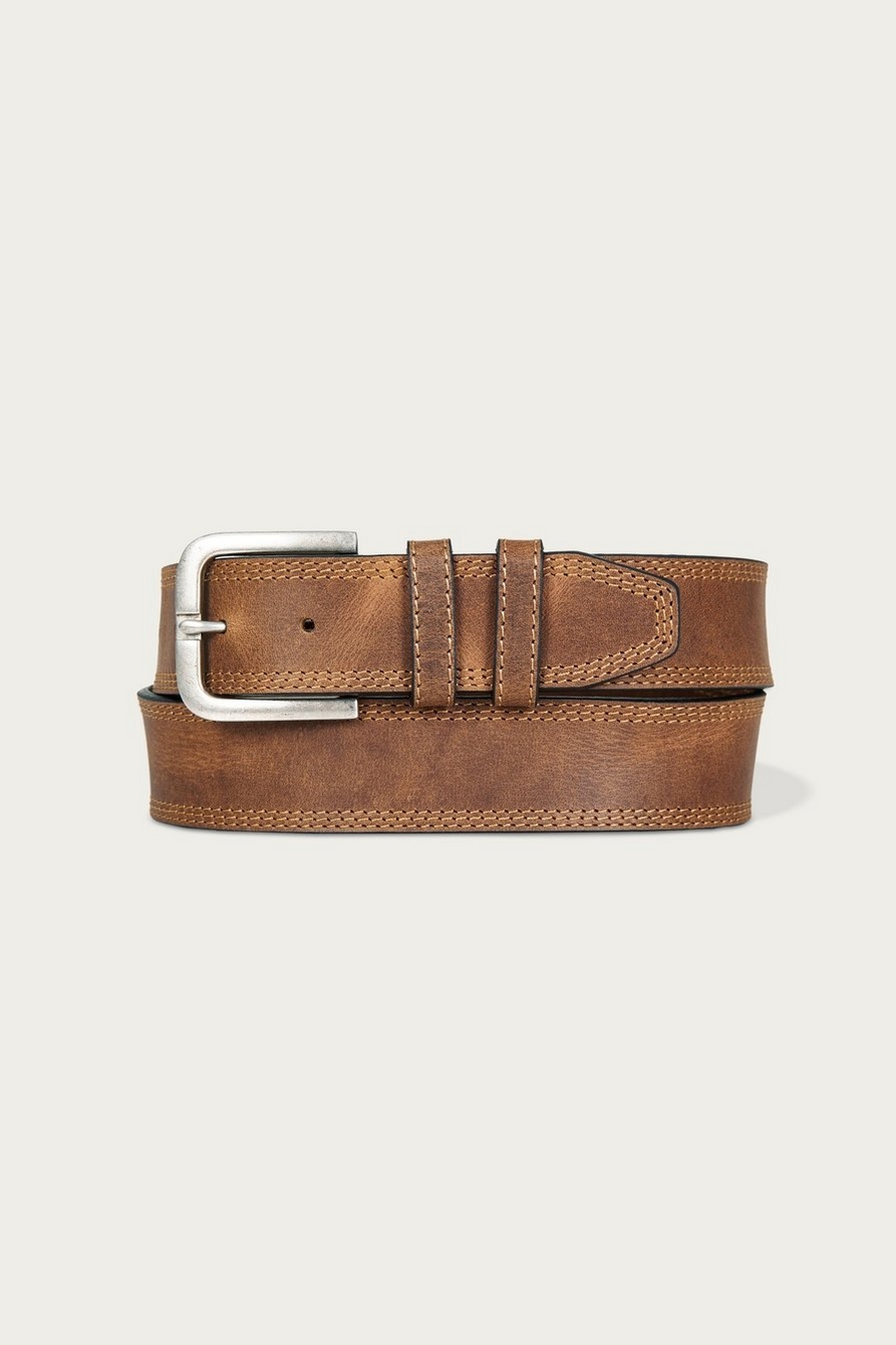 triple needle stitch leather belt